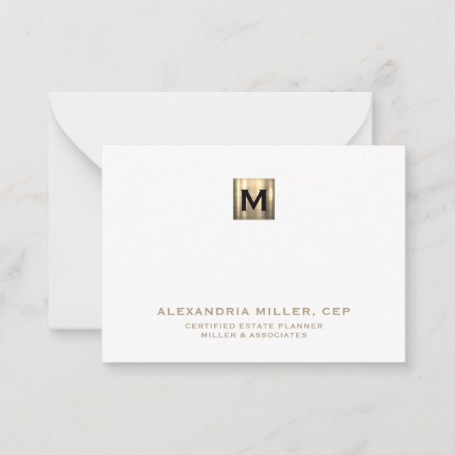 Elegant White and Gold Initial Logo Card (Front)