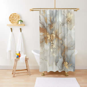 Elegant White and Gold Ink Abstract Art Shower Curtain