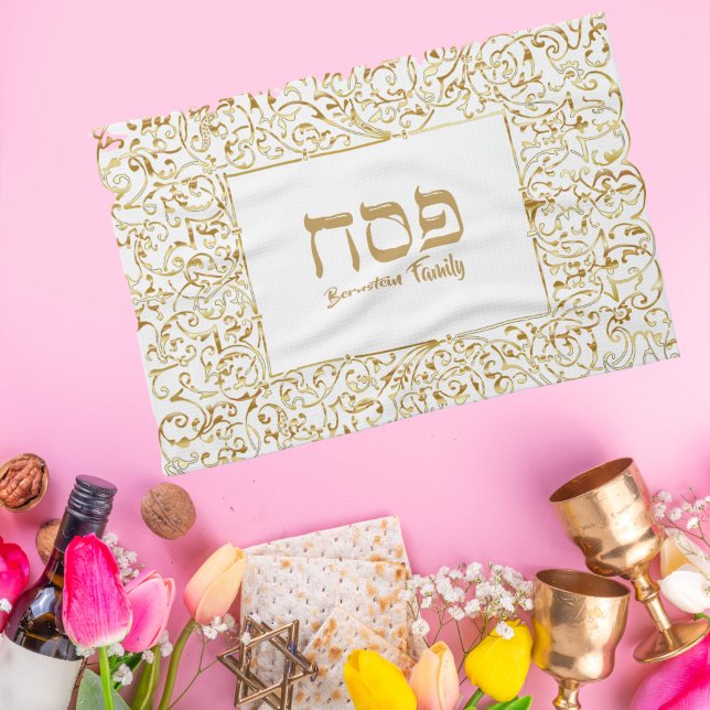 Elegant White and Gold Jewish Passover   Tea Towel (Creator Uploaded)