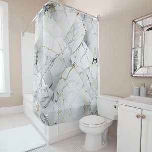 Elegant White and Gold Marbled  Shower Curtain