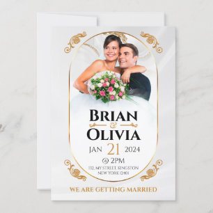 Elegant White and Gold Minimalist Wedding Photo  Invitation