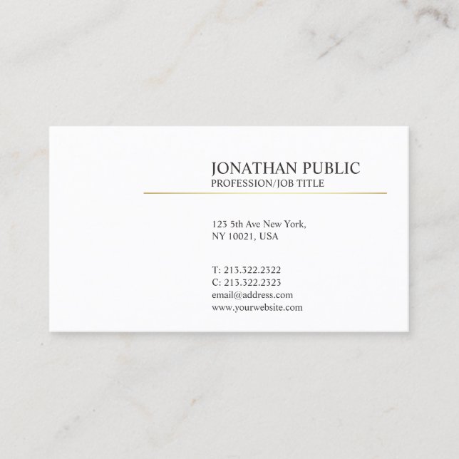 Elegant White and Gold Modern Plain Simple Business Card (Front)
