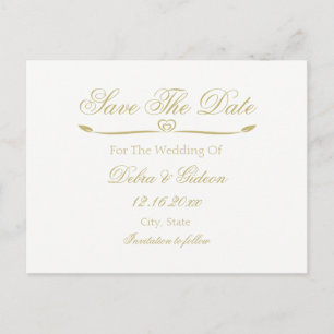 Elegant White and Gold Monogram Save the Date Announcement Postcard