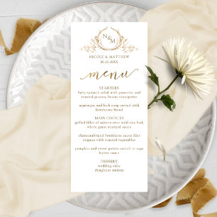 Elegant White and Gold Monogram Wedding Menu