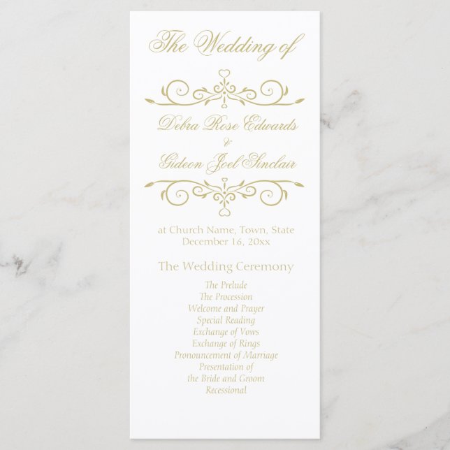 Elegant White and Gold Monogram Wedding Program Programme (Front)