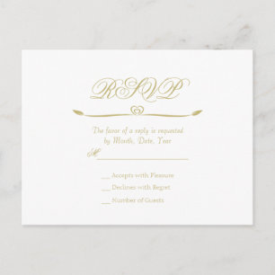 Elegant White and Gold Monogram Wedding RSVP Invitation Postcard