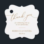 Elegant White and Gold Monogram Wedding Thank You  Favour Tags<br><div class="desc">Designed to coordinate with our Romantic Script wedding collection,  this customisable tag,  features a calligraphy graphic thank you,  paired with a classy serif font in gold. Matching items available.</div>