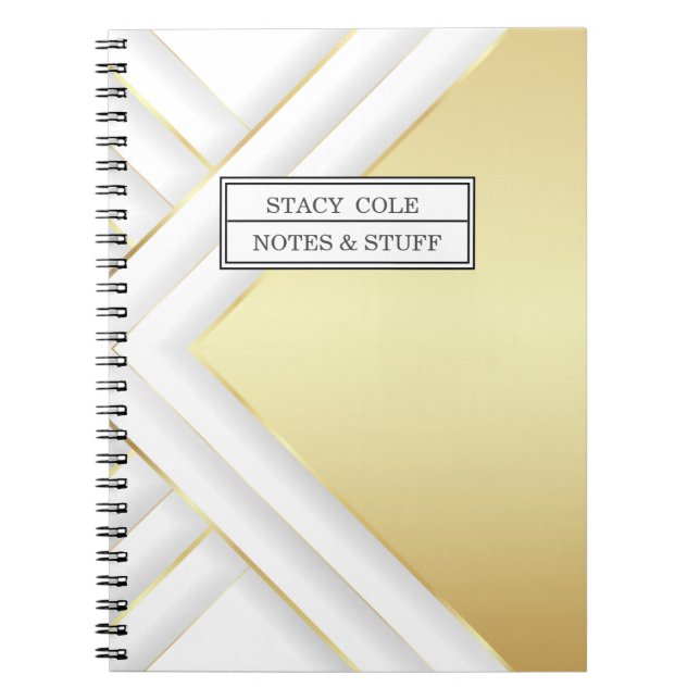 Elegant White and Gold Name Personalised Notebook (Front)