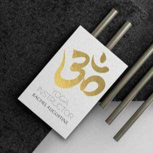 Elegant White and Gold Om Symbol Yoga Instructor Business Card