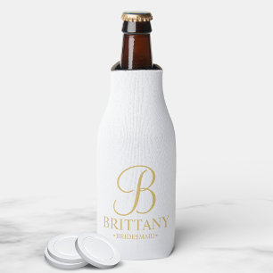 Elegant White and Gold Personalised Bridesmaid Bottle Cooler
