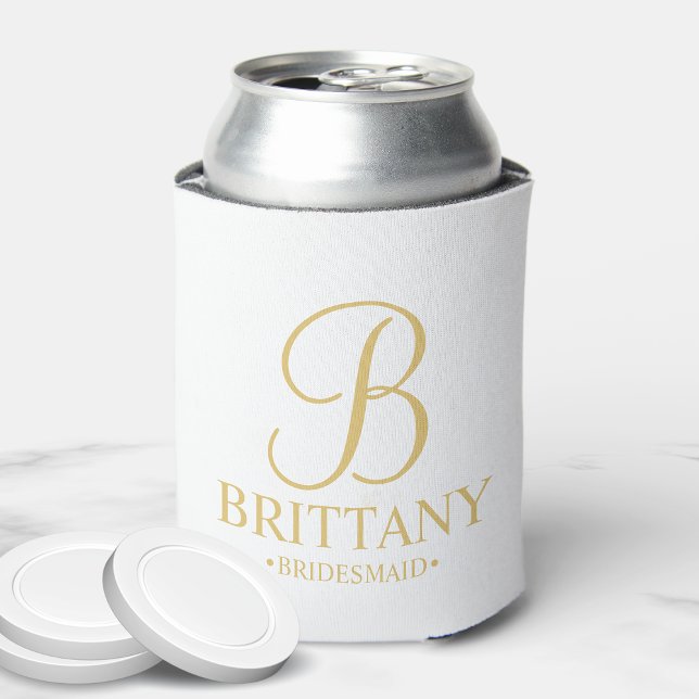 Elegant White and Gold Personalised Bridesmaid Can Cooler (Creator Uploaded)