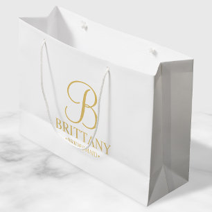 Elegant White and Gold Personalised Bridesmaid Large Gift Bag