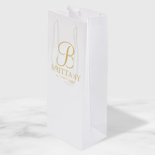 Elegant White and Gold Personalised Bridesmaid Wine Gift Bag