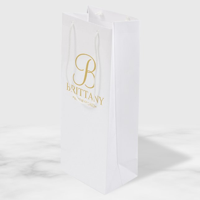 Elegant White and Gold Personalised Bridesmaid Wine Gift Bag (Creator Uploaded)