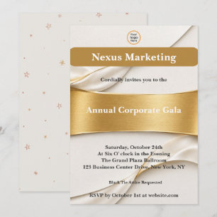 Elegant White and Gold Ribbon Corporate Invitation