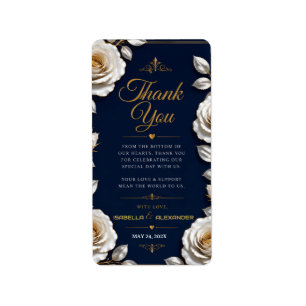 Elegant White and Gold Rose on Navy Blue Label