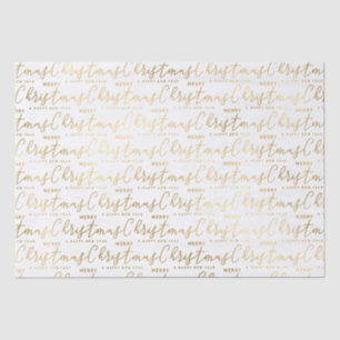 Elegant White and Gold Script Merry Christmas Text Tissue Paper