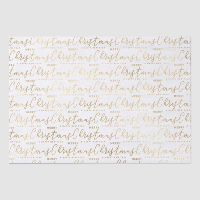 Elegant White and Gold Script Merry Christmas Text Tissue Paper (Front)