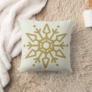Elegant White and Gold Snowflake Throw Pillow