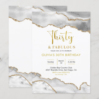 Elegant White and Gold Thirty and Fabulous Invitation