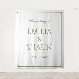 Elegant White and Gold Wedding Backdrop Tapestry