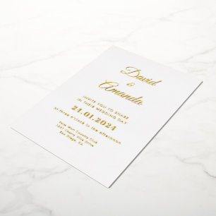 Elegant White and Gold Wedding Foil Invitation