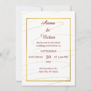 Elegant White and Gold Wedding Invitation
