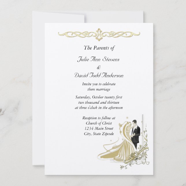 Elegant White and Gold Wedding Invitation (Front)