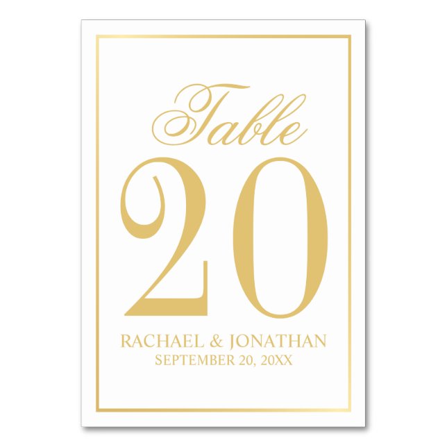 Elegant White and Gold Wedding Table Number (Front)