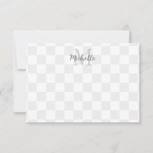 Elegant White and Gray Checkerboard Custom Name Card