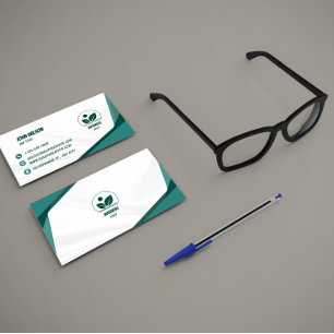 Elegant White and Green Corporate Business Card