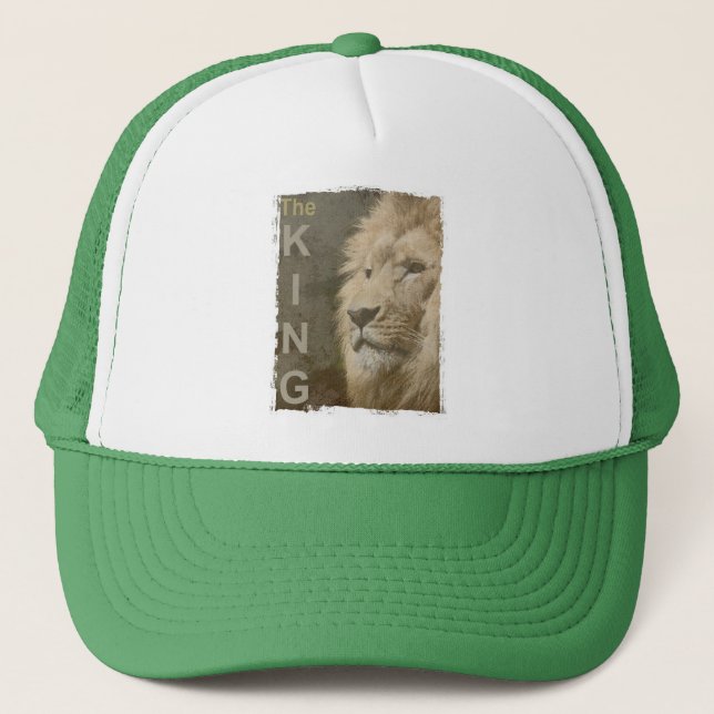 Elegant White And Green Modern Pop Art Lion Head Trucker Hat (Front)