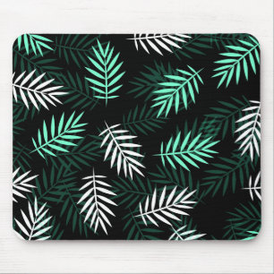 Elegant White and Green Palm Leaves Mousepad