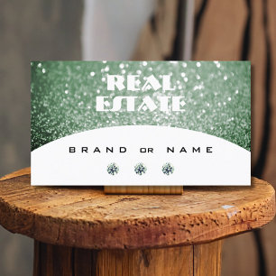 Elegant White and Green Sparkle Glitter Diamonds Business Card