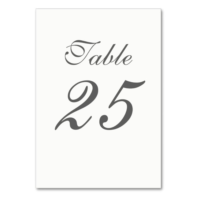 Elegant White and Grey Numbers Table Number (Front)