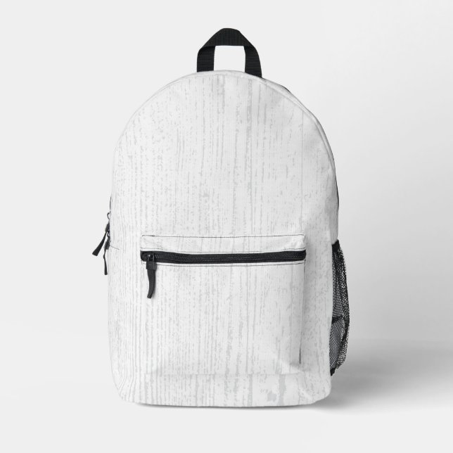 Elegant White And Grey Wood Grain Printed Backpack (Front)
