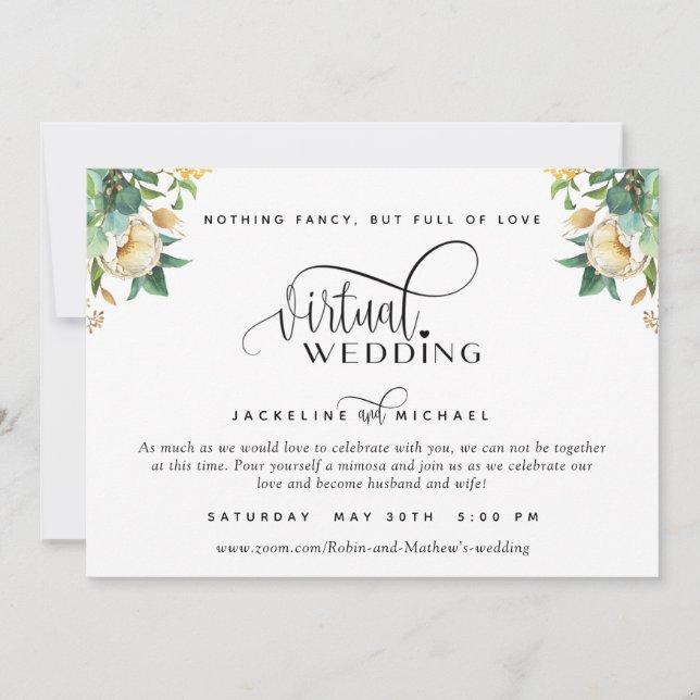 Elegant White and Honey Floral Virtual Wedding Inv Invitation (Front)