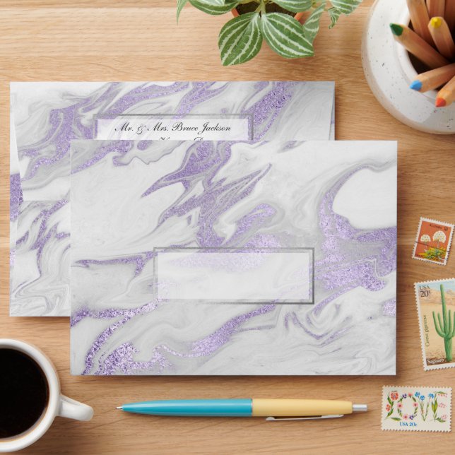 Elegant White and Lavender Marble Envelope (Desk)