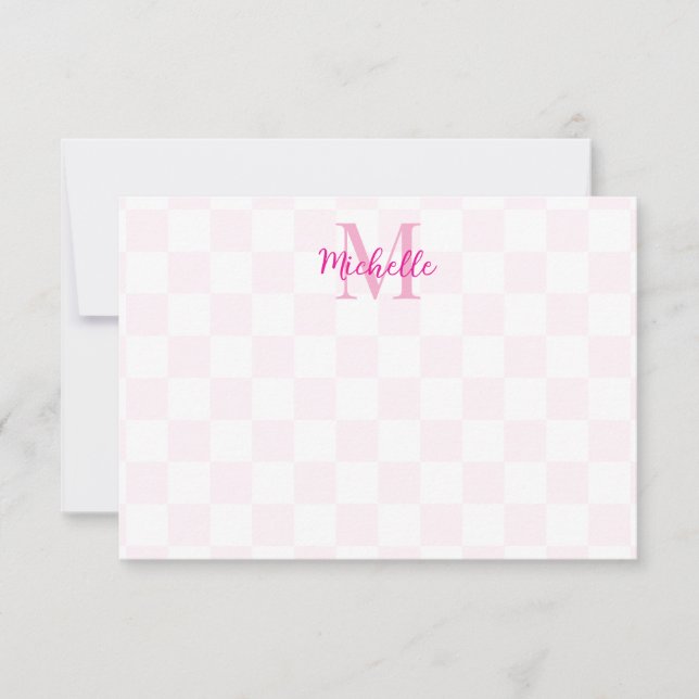 Elegant White and Light Pink Chequerboard Custom  Card (Front)