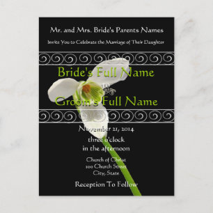 Elegant White and Lime  Wedding Invitation Postcard