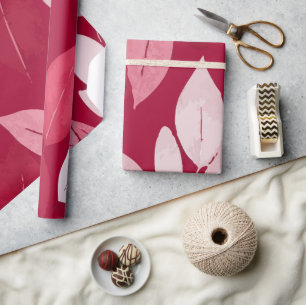 Elegant White and Maroon Leaf Pattern on Deep Maro Wrapping Paper