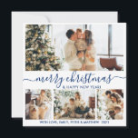 Elegant White and Navy 4 Photo Collage Christmas Holiday Card<br><div class="desc">Elegant Calligraphy Minimalist White and Navy 4 Photo Collage Merry Christmas Script Holiday Card. This festive, minimalist, whimsical four (4) photo holiday card template features a pretty photo collage and says „Merry Christmas and Happy New Year”! The „Merry Christmas” greeting text is written in a beautiful hand lettered swirly swash-tail...</div>