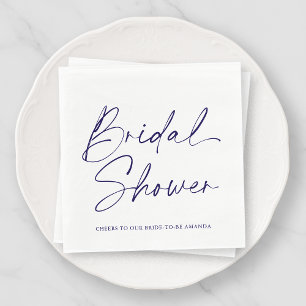 Elegant White and Navy Bridal Shower Napkin