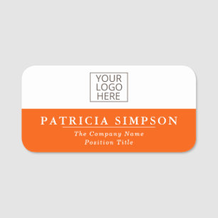 Elegant White And Orange: Your Personality & Style Name Tag