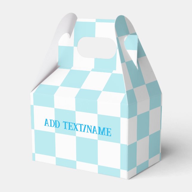 Elegant White and Pastel Blue Chequerboard  Favour Box (Back Side)
