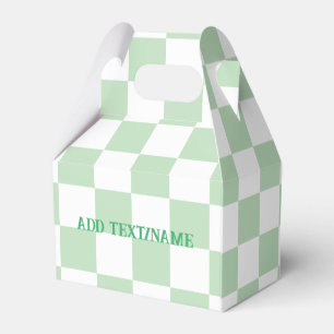 Elegant White and Pastel Green Chequerboard  Favour Box