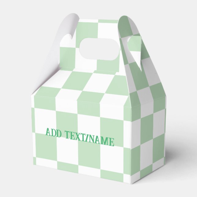 Elegant White and Pastel Green Chequerboard  Favour Box (Back Side)