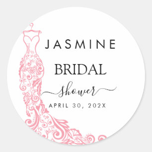 Elegant White and pink Bridal Shower Classic Round Sticker