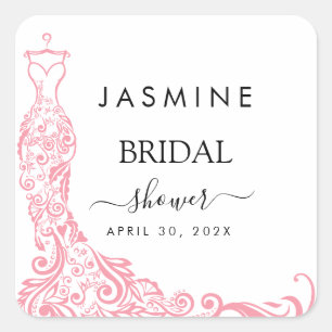 Elegant White and pink  Bridal Shower  Square Sticker