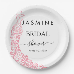 Elegant White and pink Bridal Shower Welcome Paper Plate